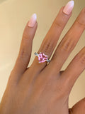 PINK HEART CZ RING, pink crystal ring, pink heart ring