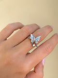 BUTTERFLY RING, butterfly resizable ring, silver butterfly ring with crystals, blue butterfly ring 